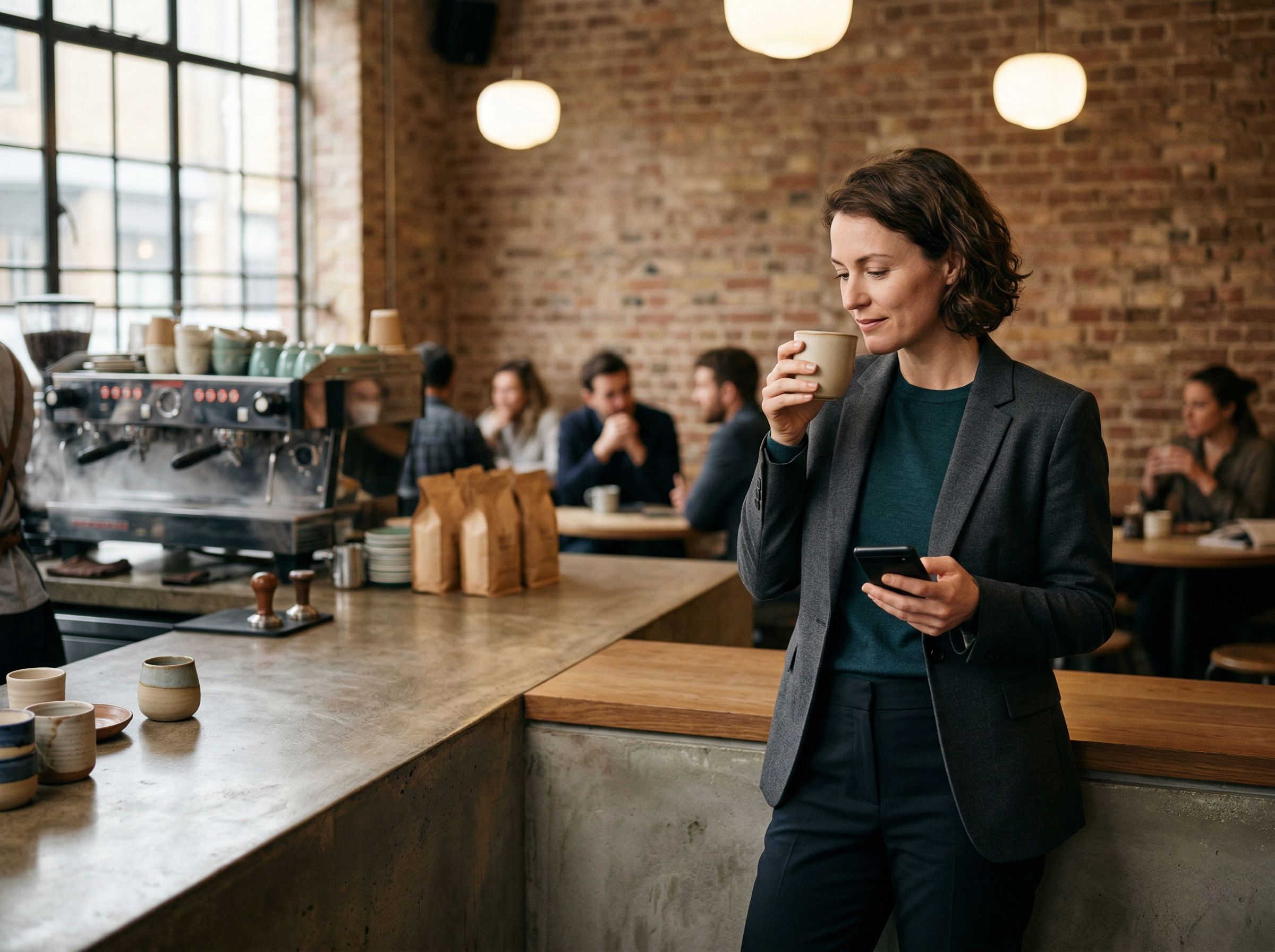A professional using their employer-funded CoffeePass allowance at a partner café