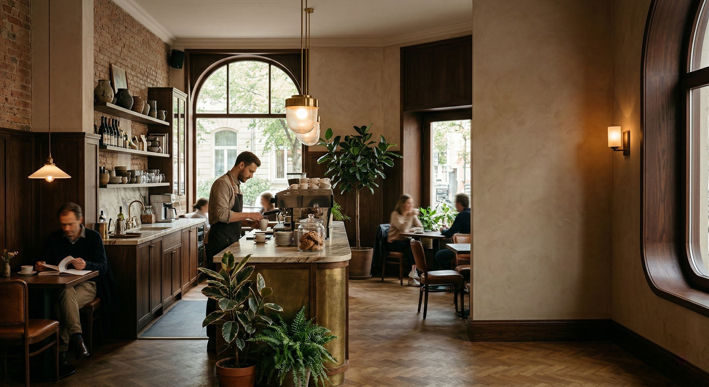 A refined independent café interior representing the CoffeePass founding partner standard